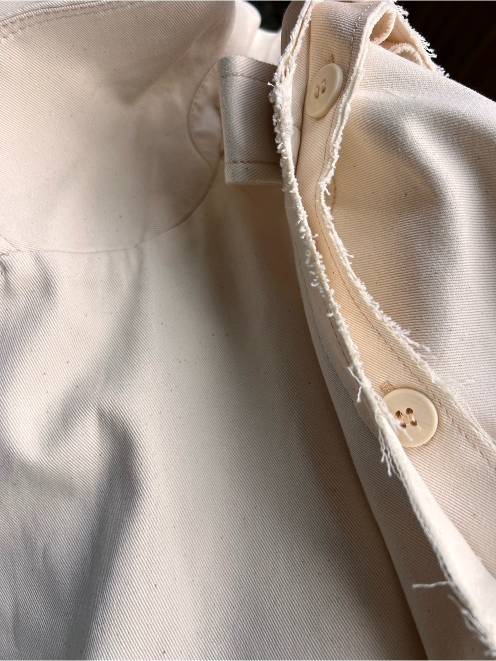 Zara XS S Cropped Denim Trench Jacket Ivory Raw Hem Belted Cotton Utility Blazer - Picture 8 of 16